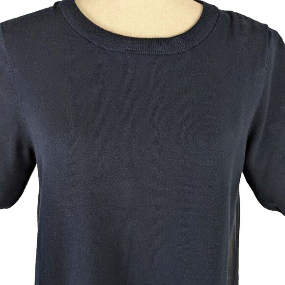 Adrianna Papell Navy Blue Women's MED Fine Knit Sweater Sheer Chiffon Back - Picture 4 of 8
